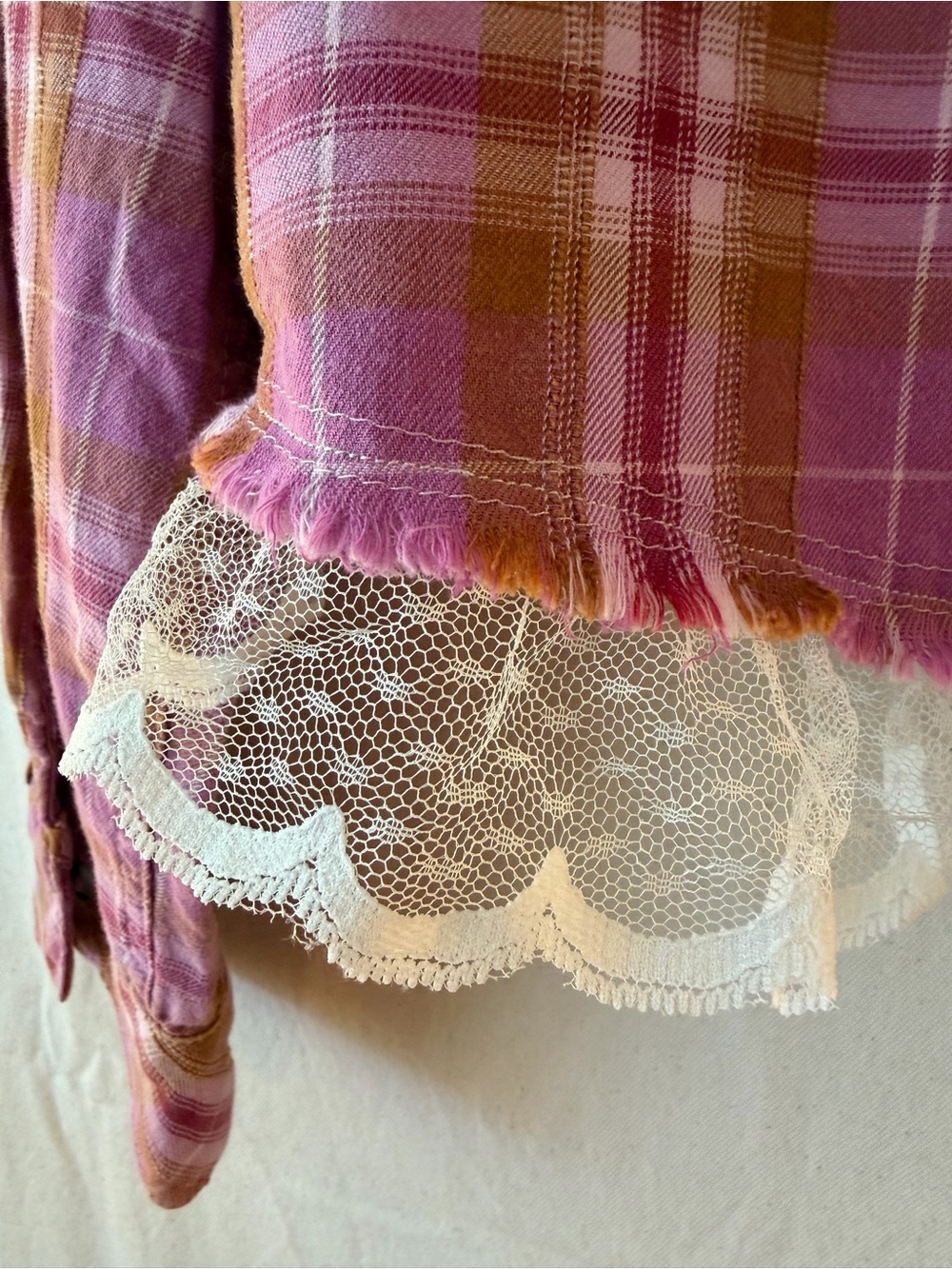 wild fable Pink Plaid Lace-Trim Button Down Shirt NWOT - Picture 6 of 6